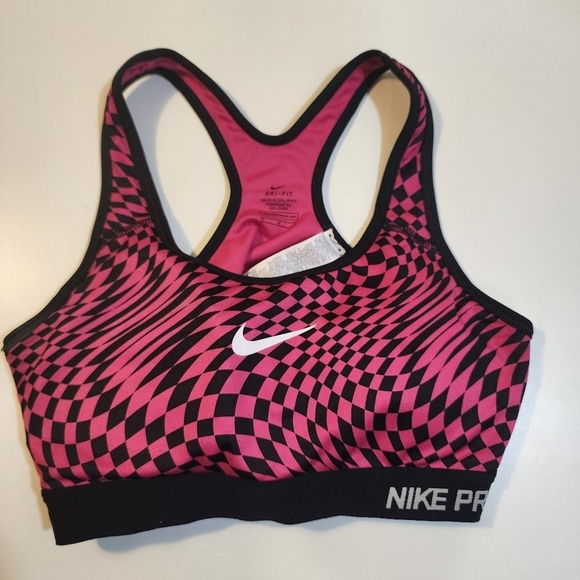 Nike Pro Weaped Check pink and black sport bra  size M - Picture 3 of 9